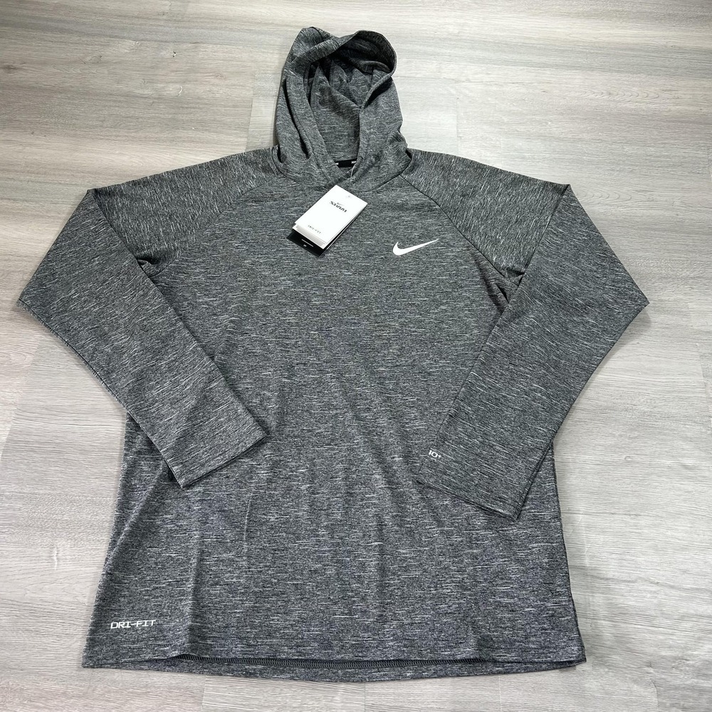 NEW Nike Swim Hooded Rash Guard Mens Small Gray Dri-FIT Long Sleeve NESSB669-001